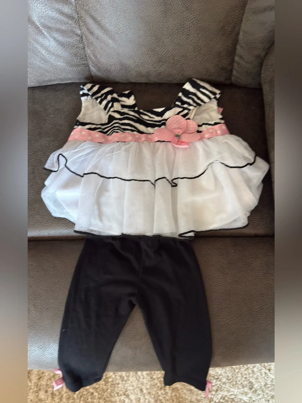Bundle Sale- 4 Baby Girls Pink Floral & Stripe Outfit Bundle - Size 12 Months